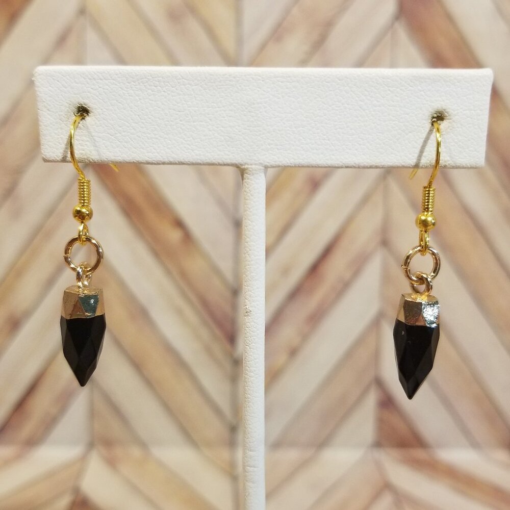 Dangling Faux Crystal and Gold Earrings - Black